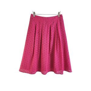 Halogen Eyelet Pleated Hot Pink Midi Skirt Size 4 Spring Summer